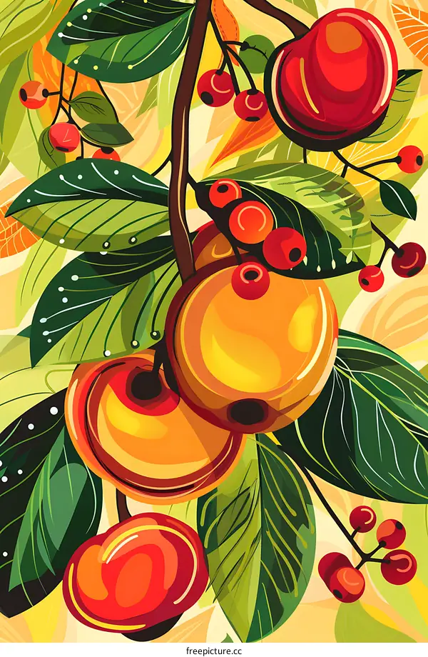 Abstract Illustration of Leaves and Berries
