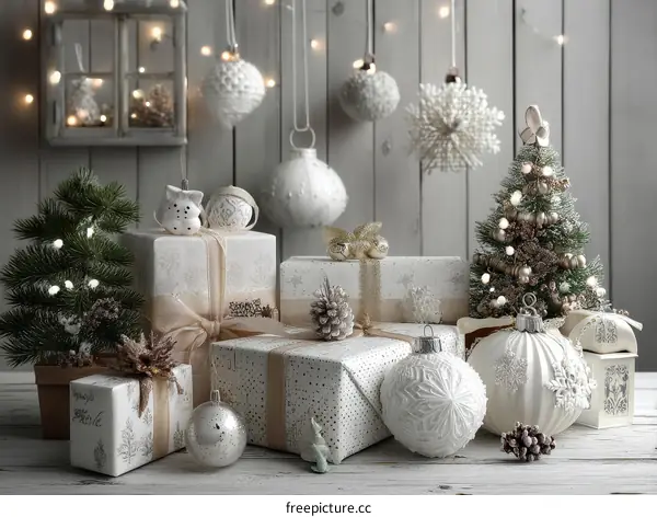 Elegant Christmas Decor with Gifts and Ornaments