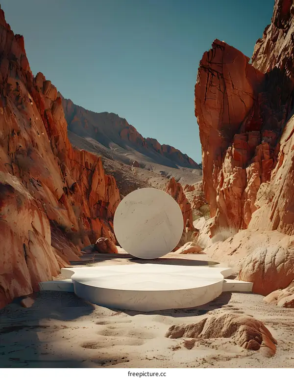 White Marble Platform in Desert Landscape