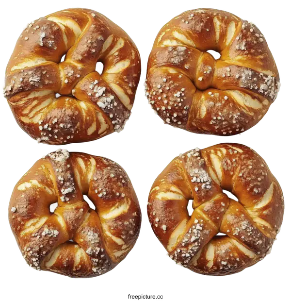[Transparent Background PNG]Four Freshly Baked Pretzels on White Background