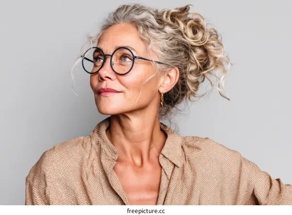 Elegant Senior Woman with Stylish Glasses
