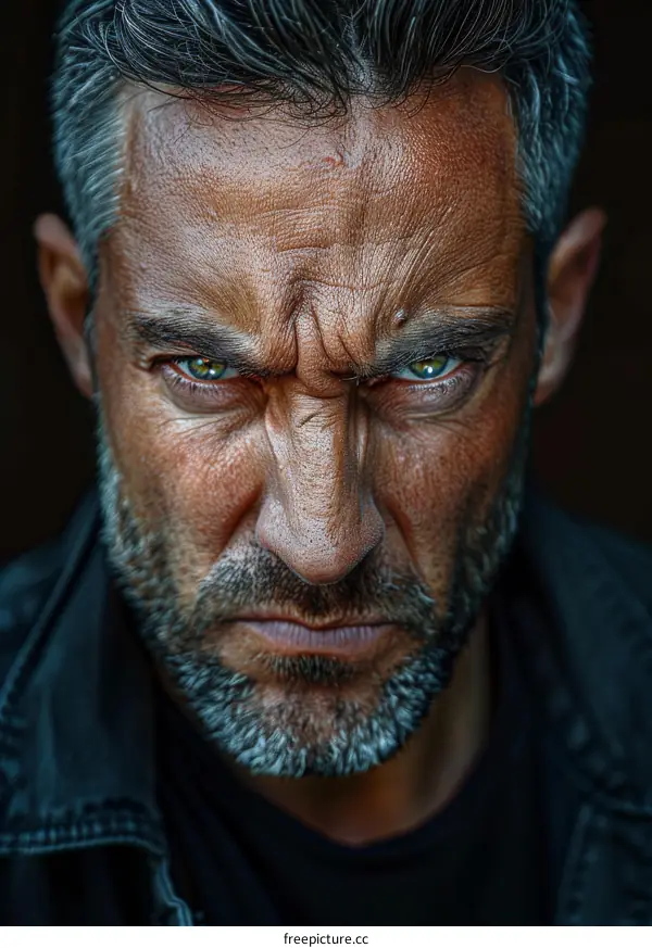 Close-up Portrait of a Serious Man