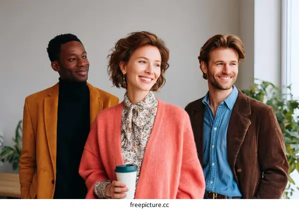 Three Diverse Colleagues Enjoying a Casual Coffee Break