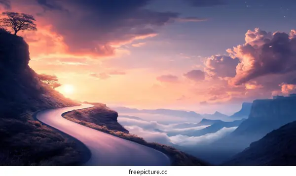 Mountain Road at Sunrise