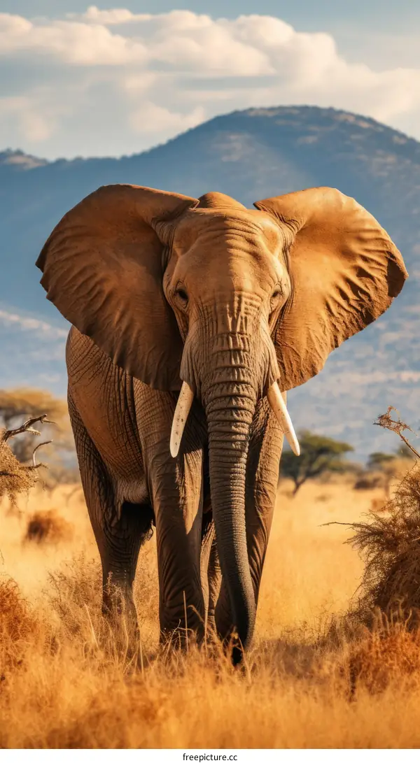 Majestic African Elephant in the Wild Savannah