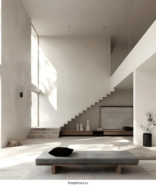 Modern Minimalist Living Room Interior Design With White Walls And Wooden Floor