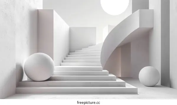 White Minimalist Staircase with a Sphere