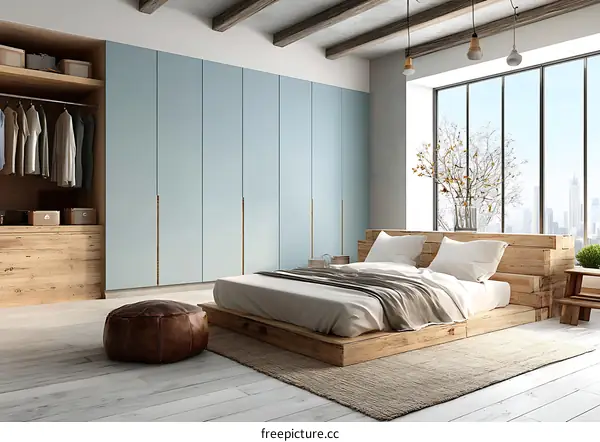 Modern Minimalist Bedroom with Wooden Platform Bed