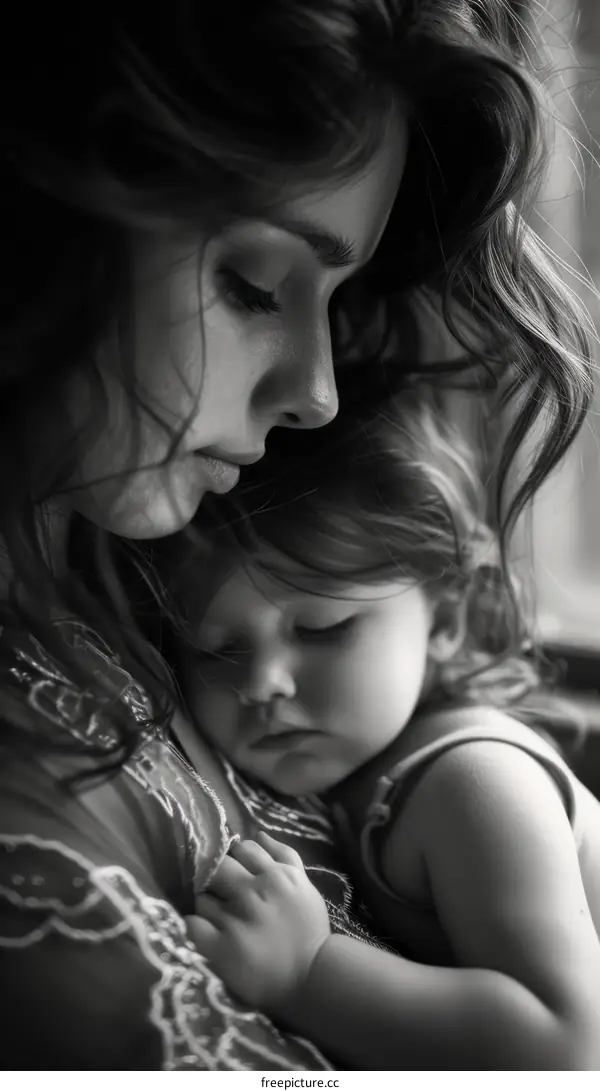 black and white photo of a mother and her child