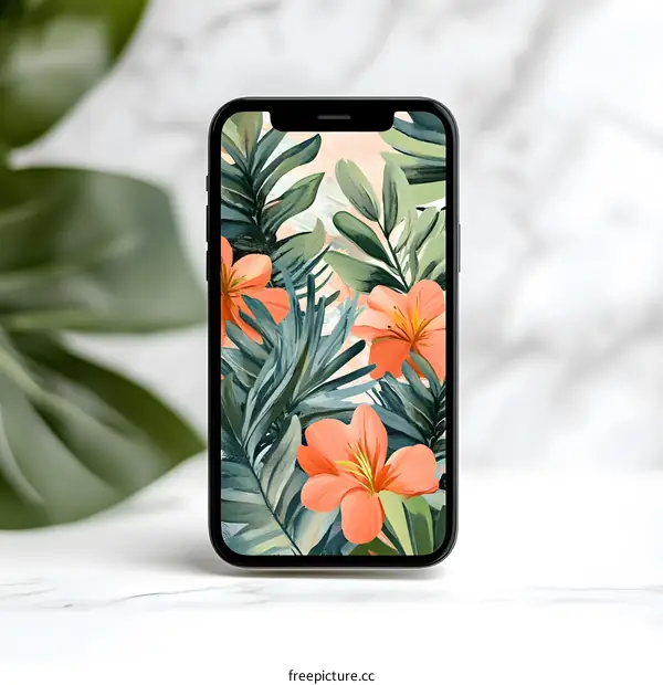 Tropical Phone Wallpaper With Flowers And Leaves