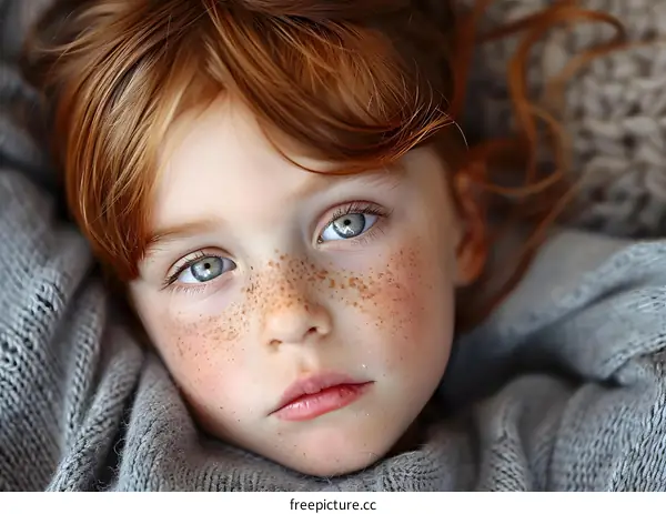Portrait of a redheaded girl with freckles