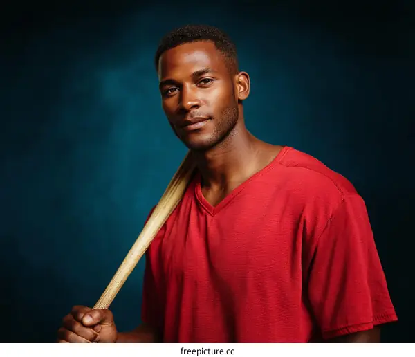 African American Man Holding Baseball Bat