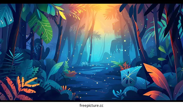 Vibrant Tropical Rainforest Illustration