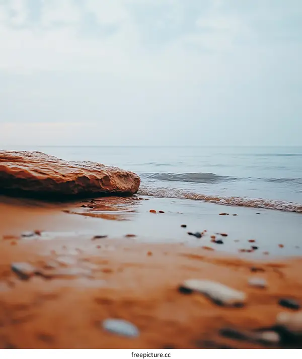 Sea Shore With a Large Rock on a Sandy Beach