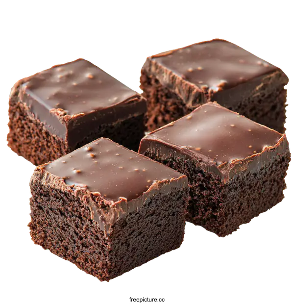 [Transparent Background PNG]Four Chocolate Brownies Close-Up on White Background