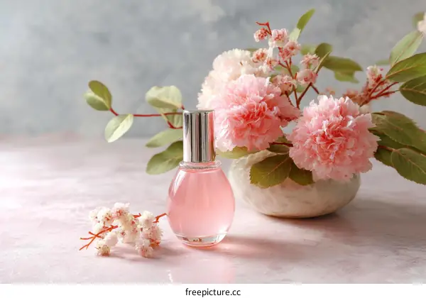 Pink Floral Arrangement with Perfume Bottle
