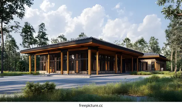 Modern Wooden House with Large Windows in Forest Setting