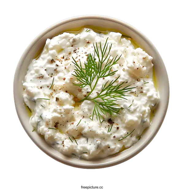 [Transparent Background PNG]Cottage cheese dip with dill and pepper