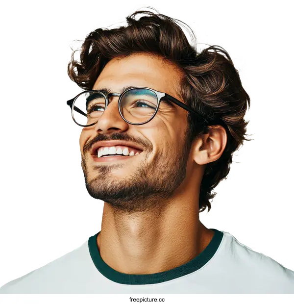 [Transparent Background PNG]Smiling Man with Glasses in Studio Portrait
