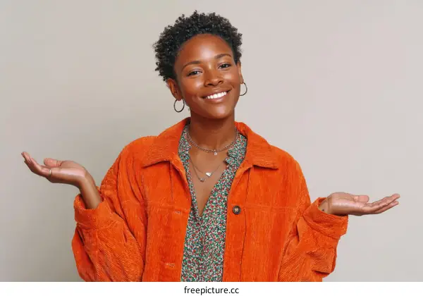 Smiling African Woman Presenting Something