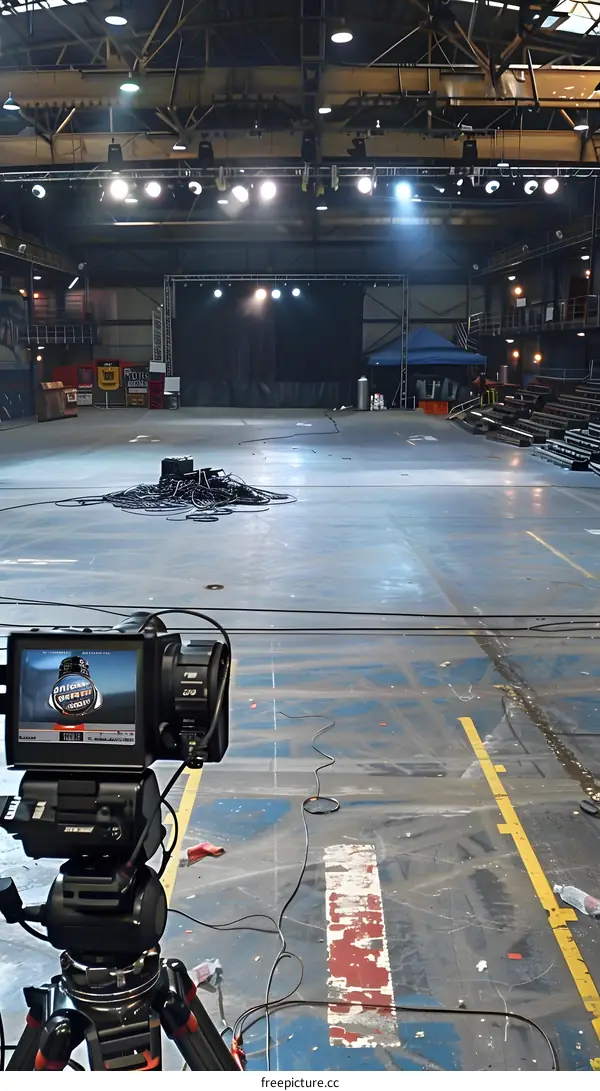Large Empty Industrial Space with Tripod Camera