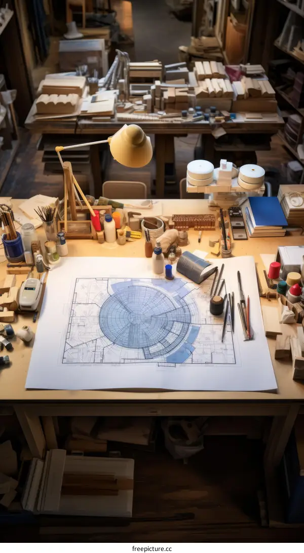 Architectural drawing of a round building