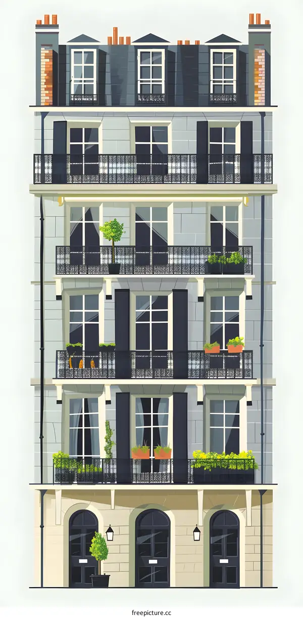 Illustrated Building with Balconies
