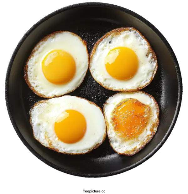 [Transparent Background PNG]Four Fried Eggs in a Frying Pan