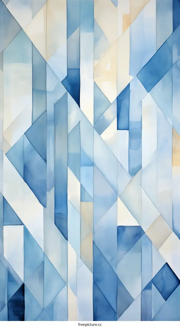Blue and white geometric watercolor painting