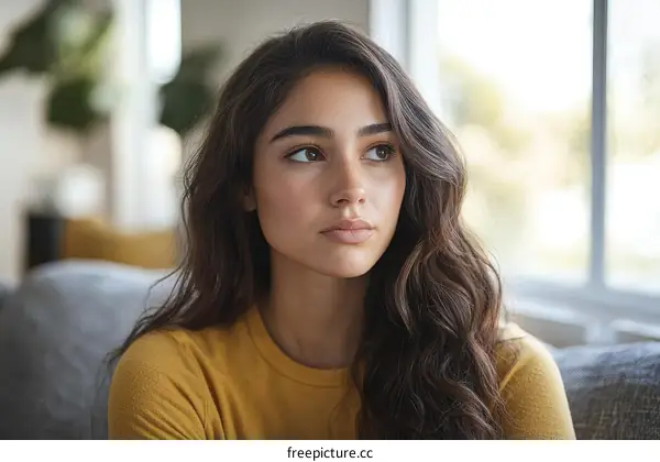 Close Up Portrait of a Thoughtful Young Woman