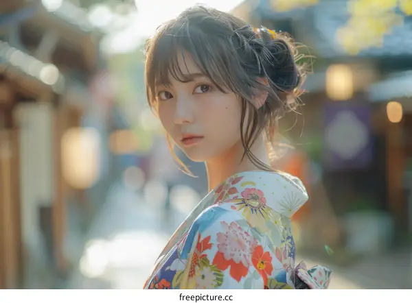 Asian Woman in Traditional Japanese Kimono