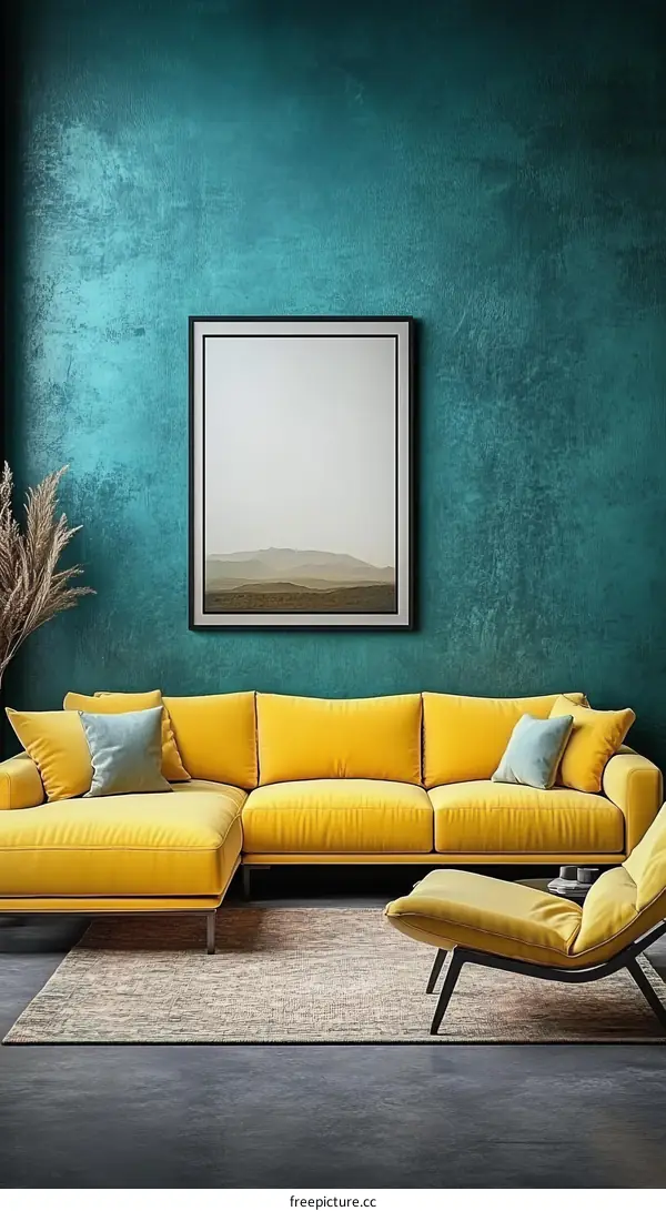 Modern Living Room with Mustard Yellow Sectional Sofa