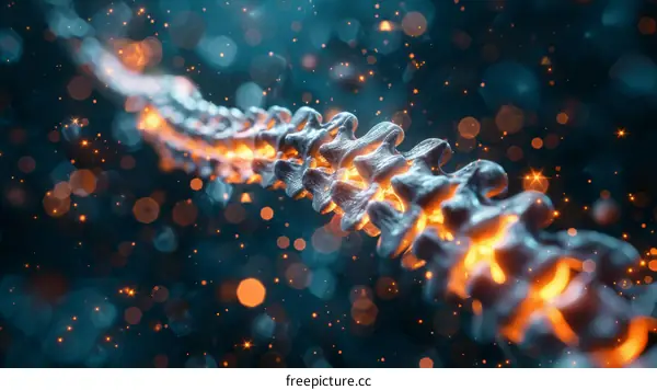 futuristic illustration of the human spine with glowing orange energy