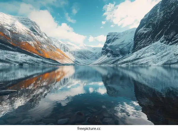 Winter wonderland: A scenic fjord in Norway