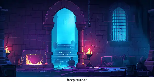 Dark Stone Castle Interior With Archway