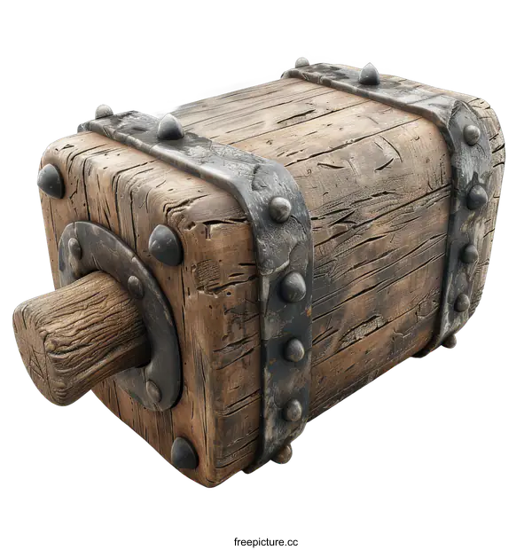 [Transparent Background PNG]Wooden battering ram on black background