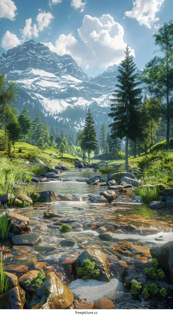 Serene River Landscape with Distant Mountains
