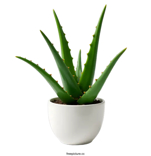 [Transparent Background PNG]Green Aloe Vera Plant In White Pot On transparent background
