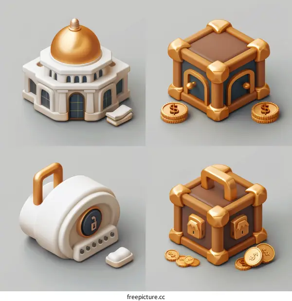 3d illustration of isometric safes and vaults