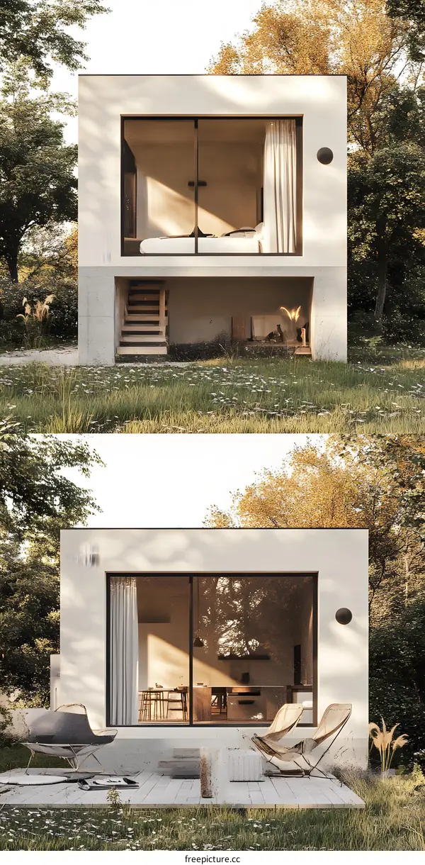 Modern Minimalist House Design with Large Windows and Outdoor Patio