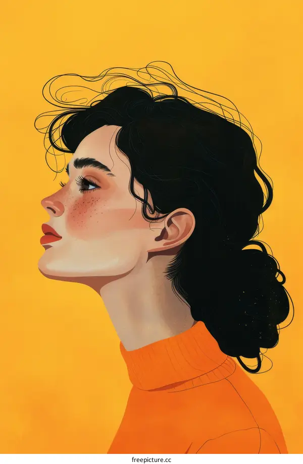 portrait of a young woman with dark hair and freckles