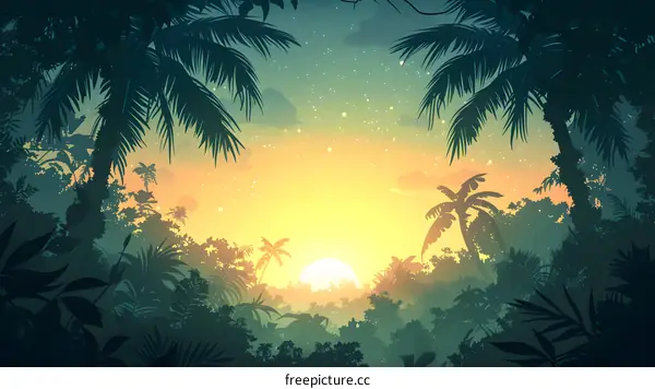 Tropical Jungle Sunrise Illustration