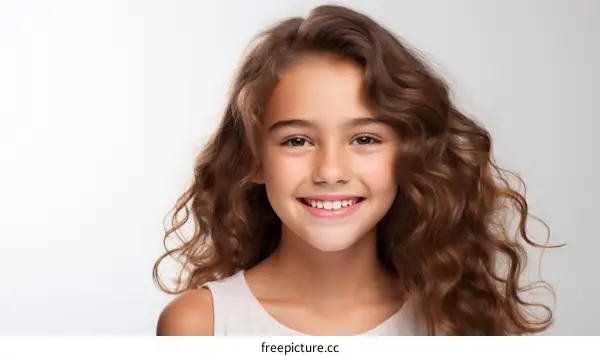 Portrait of a smiling young girl with long brown hair
