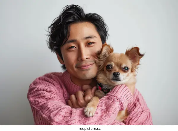 Asian man with chihuahua