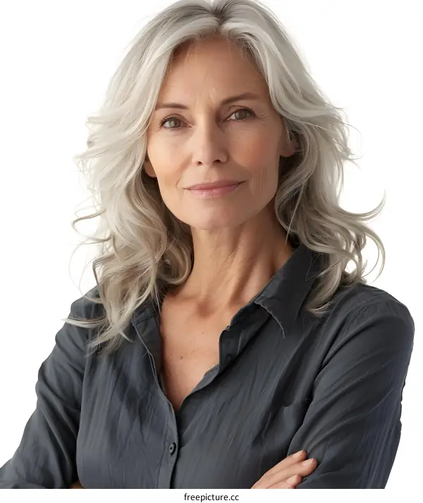 portrait of a beautiful mature woman with long gray hair