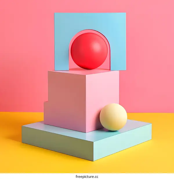 Abstract Geometric Shapes on Pink and Yellow Background