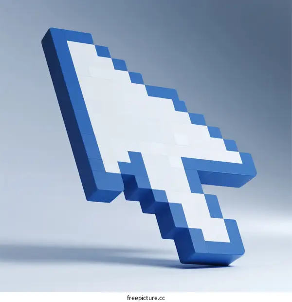 3D Rendered Pixel Art Computer Cursor with Blue and White Colors