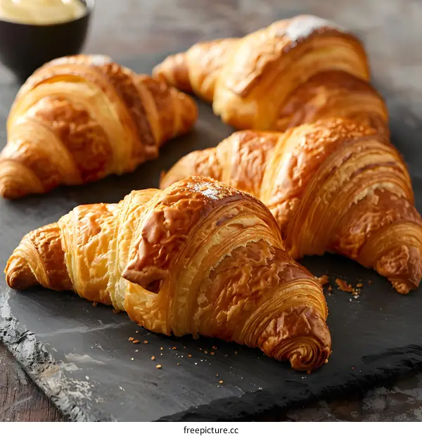 Freshly Baked Croissants on Slate Serving Plate