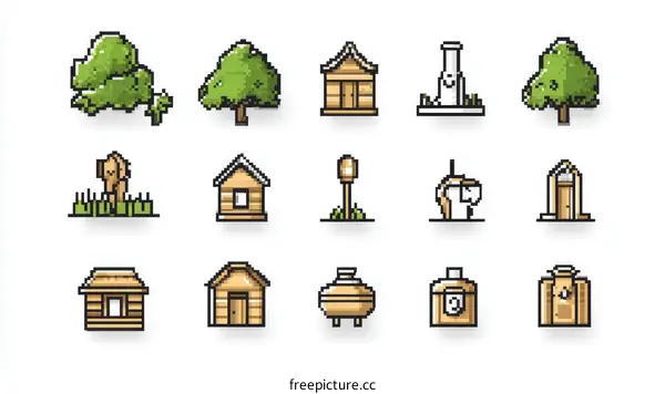 Pixel Art Village Scene Illustrations