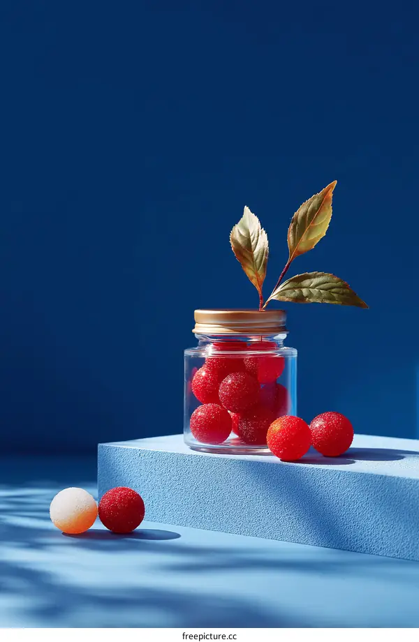Sweet Treats in a Glass Jar against a Vivid Blue Background